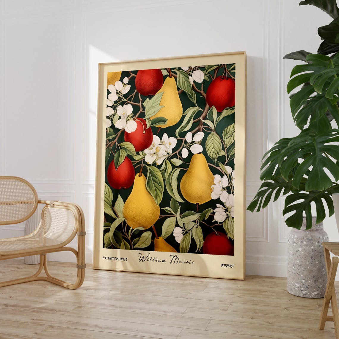 William Morris Style Pears And Apples Botanical Kitchen Fruit Poster