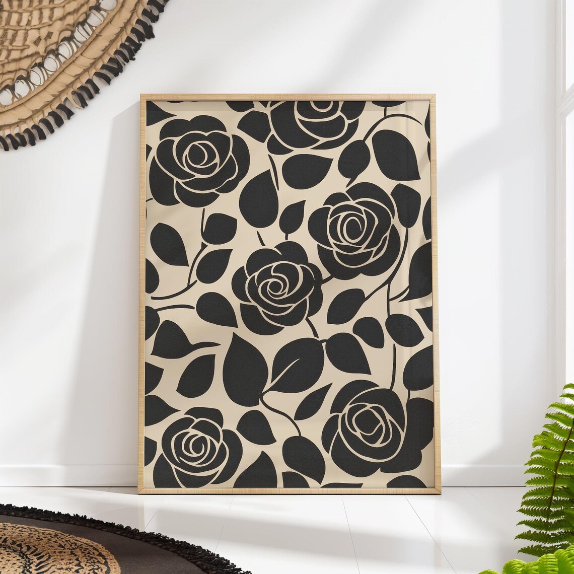 Mid Century Roses, Bold Black And White Floral Pattern