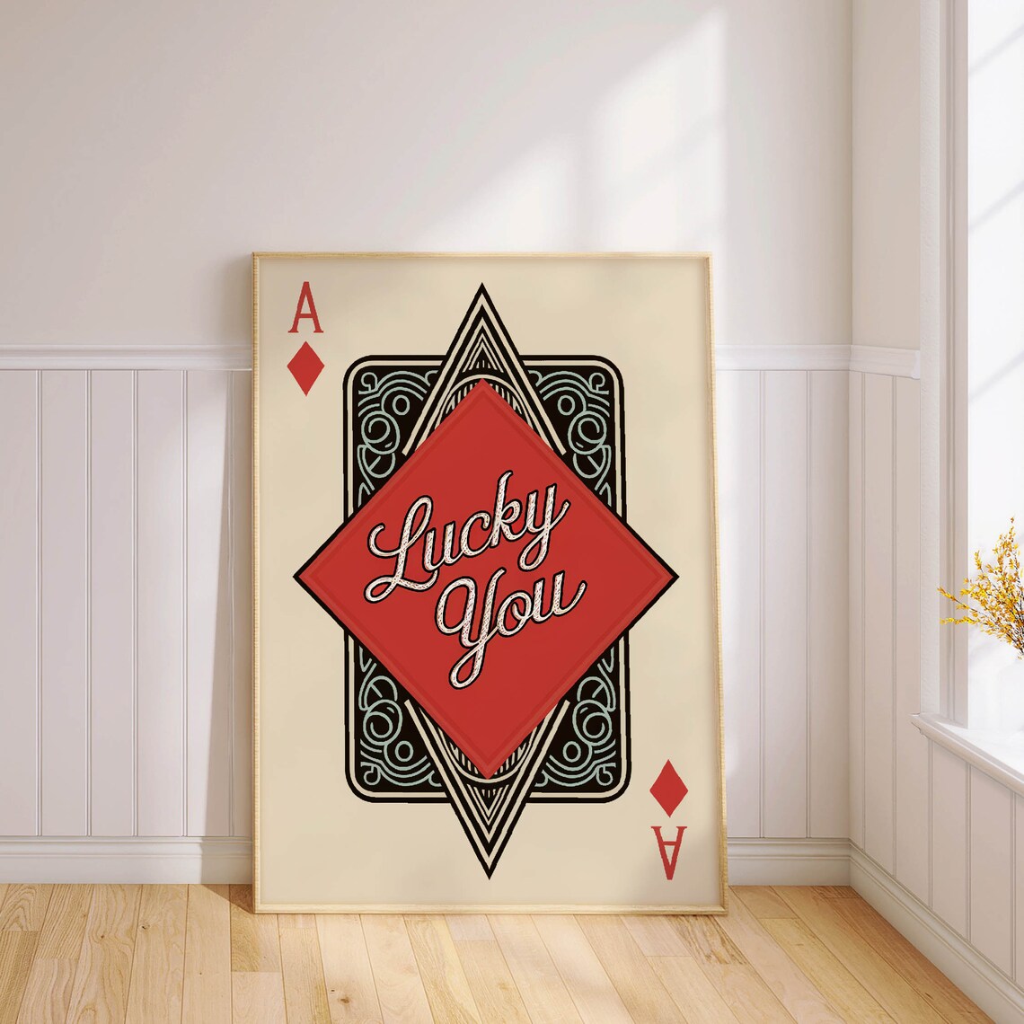 Lucky You Red Ace of Diamonds Ornate Vintage Casino Card Poster - Image 2