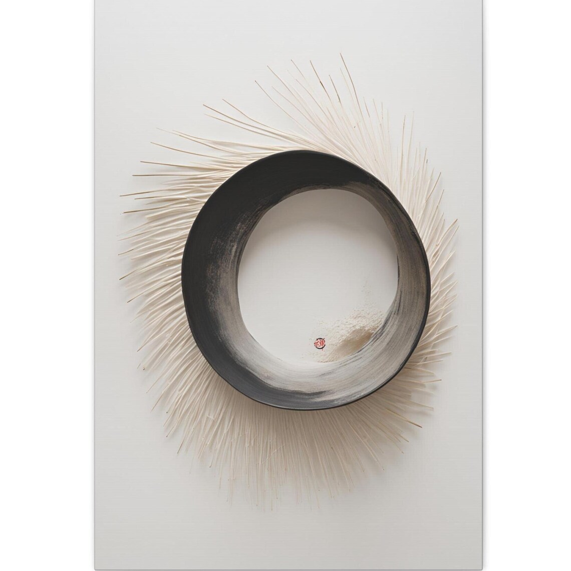 Black Enso Circle Radiant Sun Halo Japanese Ink Minimalist Zen Poster