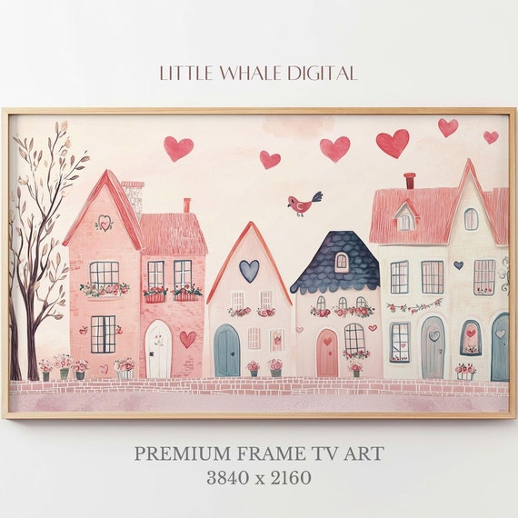 Pink Valentine Town Frame Tv Art Valentines Day Art Cute Town Art Romantic Love Decor Anniversary Gift Wedding Decor