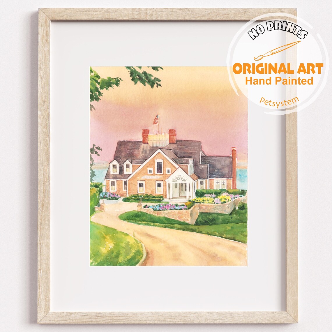 Brick Farmhouse Home Sweet Home Watercolor with Autumn Trees Poster - Image 3