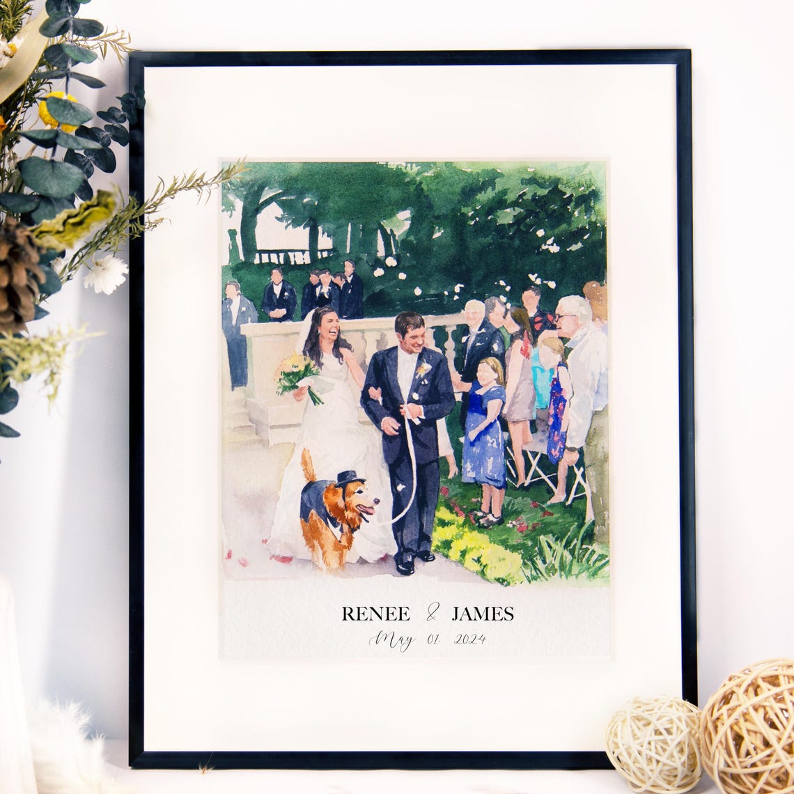Wedding Couple Pouring Champagne Tower Watercolor Celebration Poster - Image 5