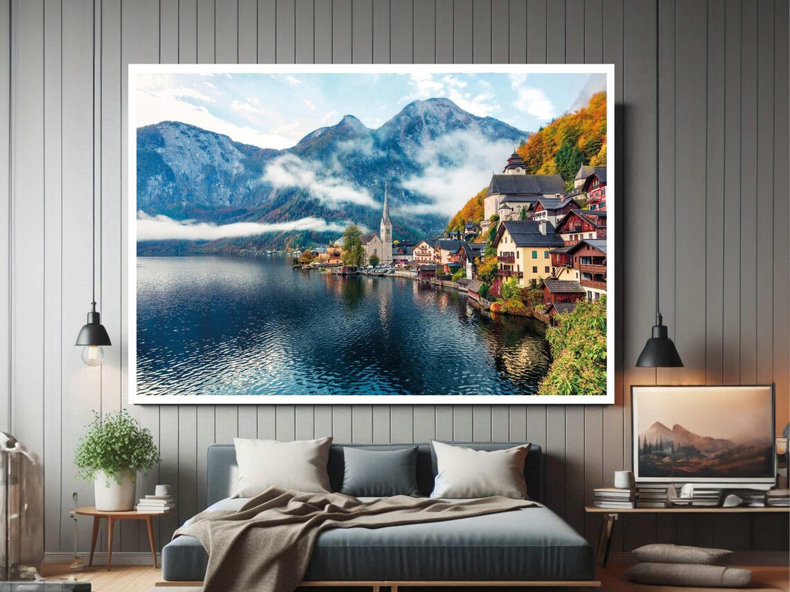 Hallstatt Austria Alpine Lakeside Village in Autumn Scenery Poster