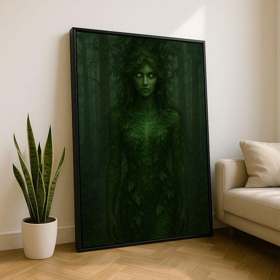 Mystical Forest Nymph Canvas Wall Art Print Enchanting Green Living Room Decor Statement Piece