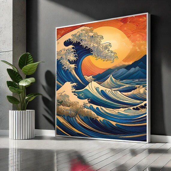 The Great Wave Golden Hour Mount Fuji Blue Swell Japanese Ocean Poster