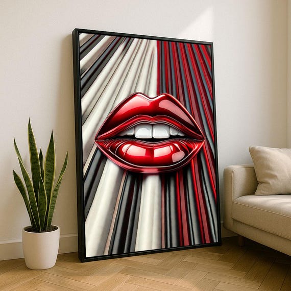 Bold Red Lips Pop Art Canvas Wall Print Modern Living Room Decor Statement Piece