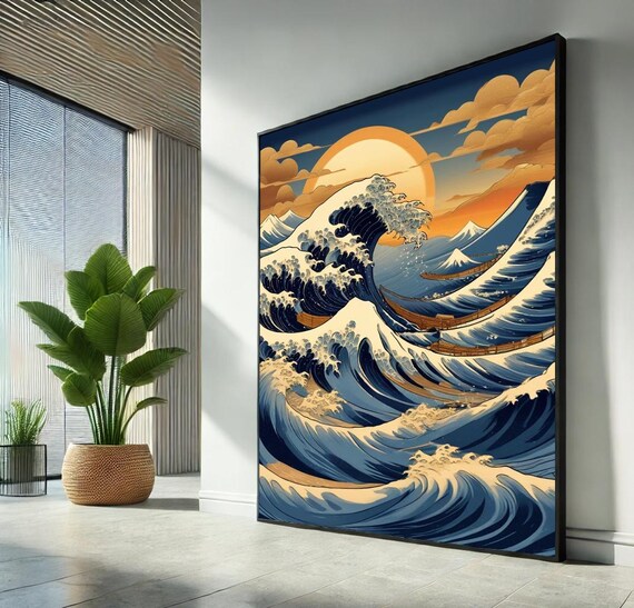The Great Wave Gold Sun Mount Fuji Fishing Boats Japanese Wave Poster