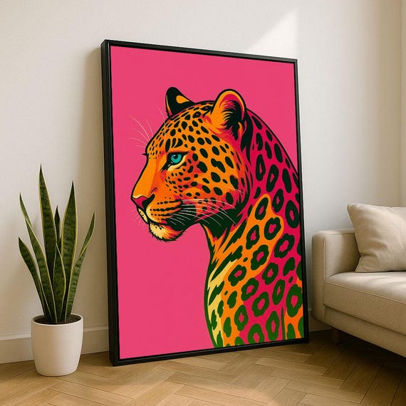 Vibrant Leopard Pop Art Canvas Wall Print Bold Living Room Decor Statement Piece