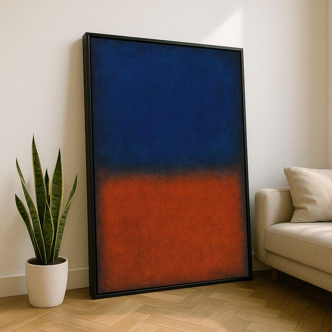 Mark Rothko Inspired Deep Blue Over Burnt Red Color Field Poster