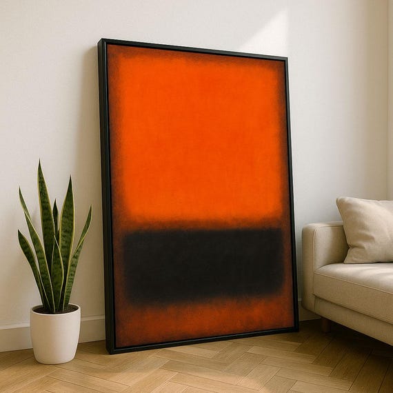 Mark Rothko Inspired Orange And Black Canvas Bold Color Field Painting For Modern Living Room Decor Statement Piece