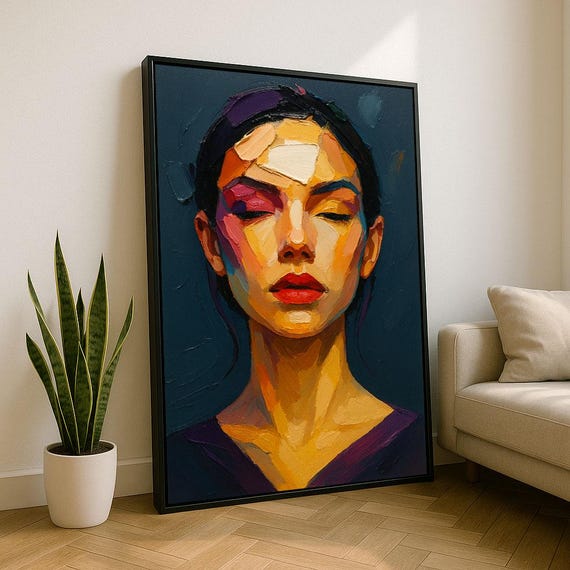 Bold Abstract Woman Portrait Canvas Wall Art Print Vibrant Living Room Decor Statement Piece