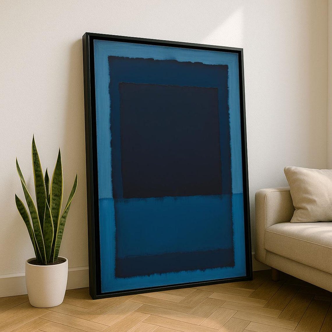 Deep Blue Color Field Abstract Layered Rectangles Modern Art Print