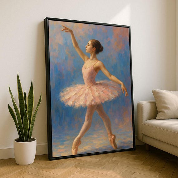 Elegant Ballerina In Motion Canvas Wall Art Print Pastel Living Room Decor Statement Piece