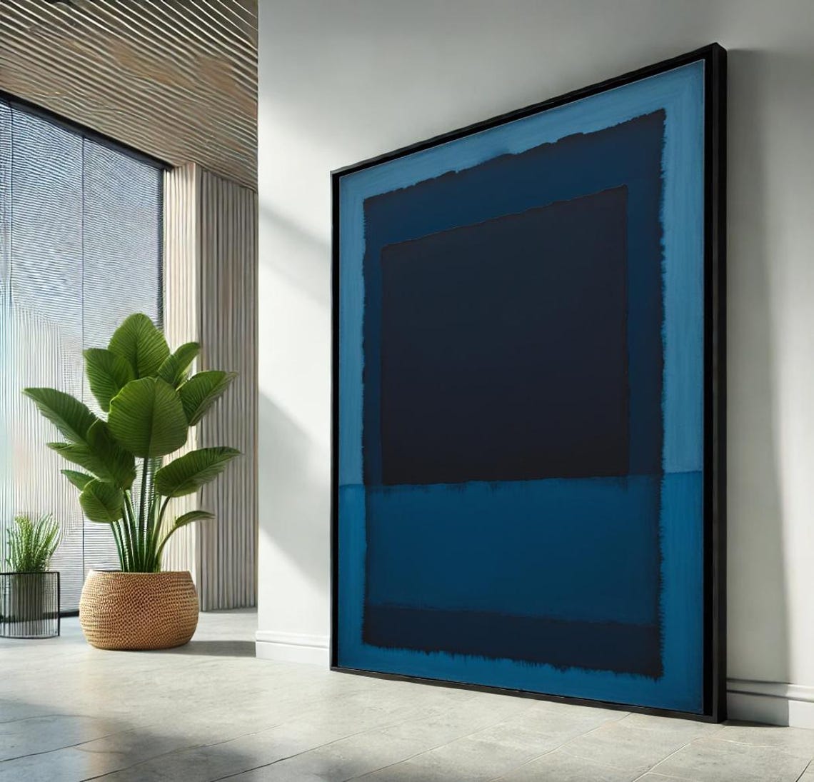 Nested Blue Black Color Field Rectangles Modern Abstract Art Poster