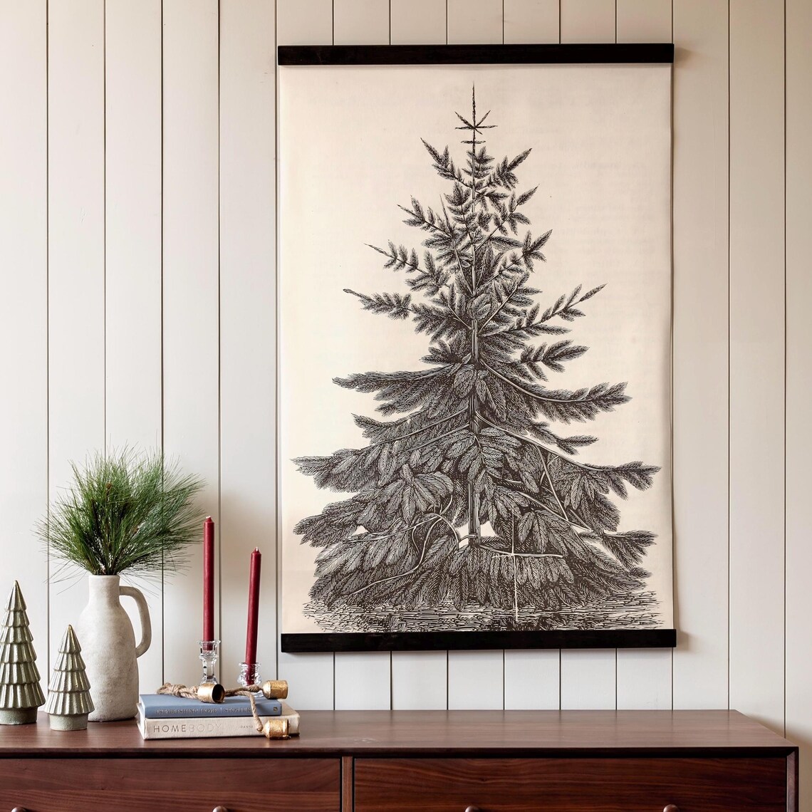 Vintage Botanical Engraving of a Fir Tree Black and White Poster