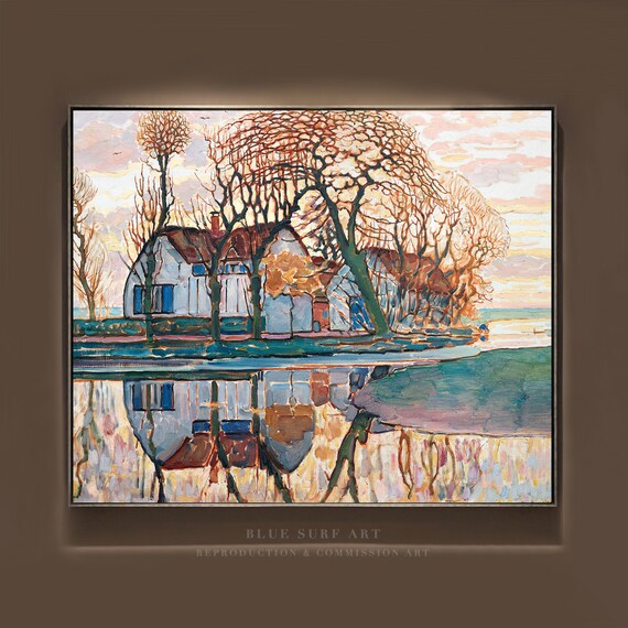 Piet Mondrian Farm near Duivendrecht Sunset Reflection Landscape Poster