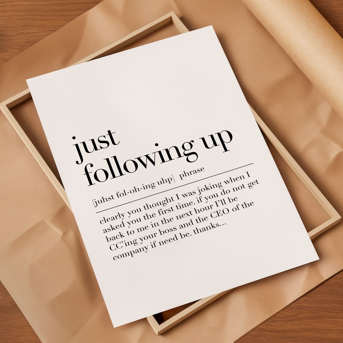 Just Following Up Funny Office Email Dictionary Definition Quote Poster - Image 2
