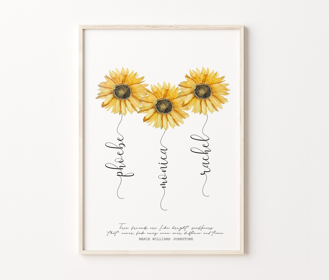Personalized Sunflower Friendship Print Custom Names Watercolor Poster - Image 3