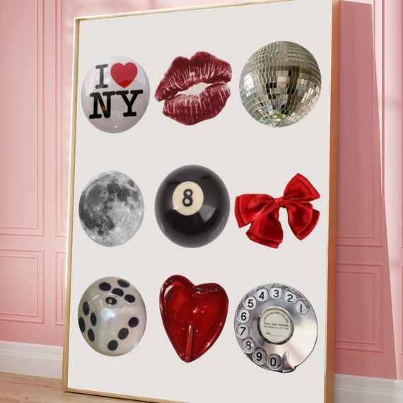 Trendy Collage Wall Art Print 8 Ball Disco Digital Download