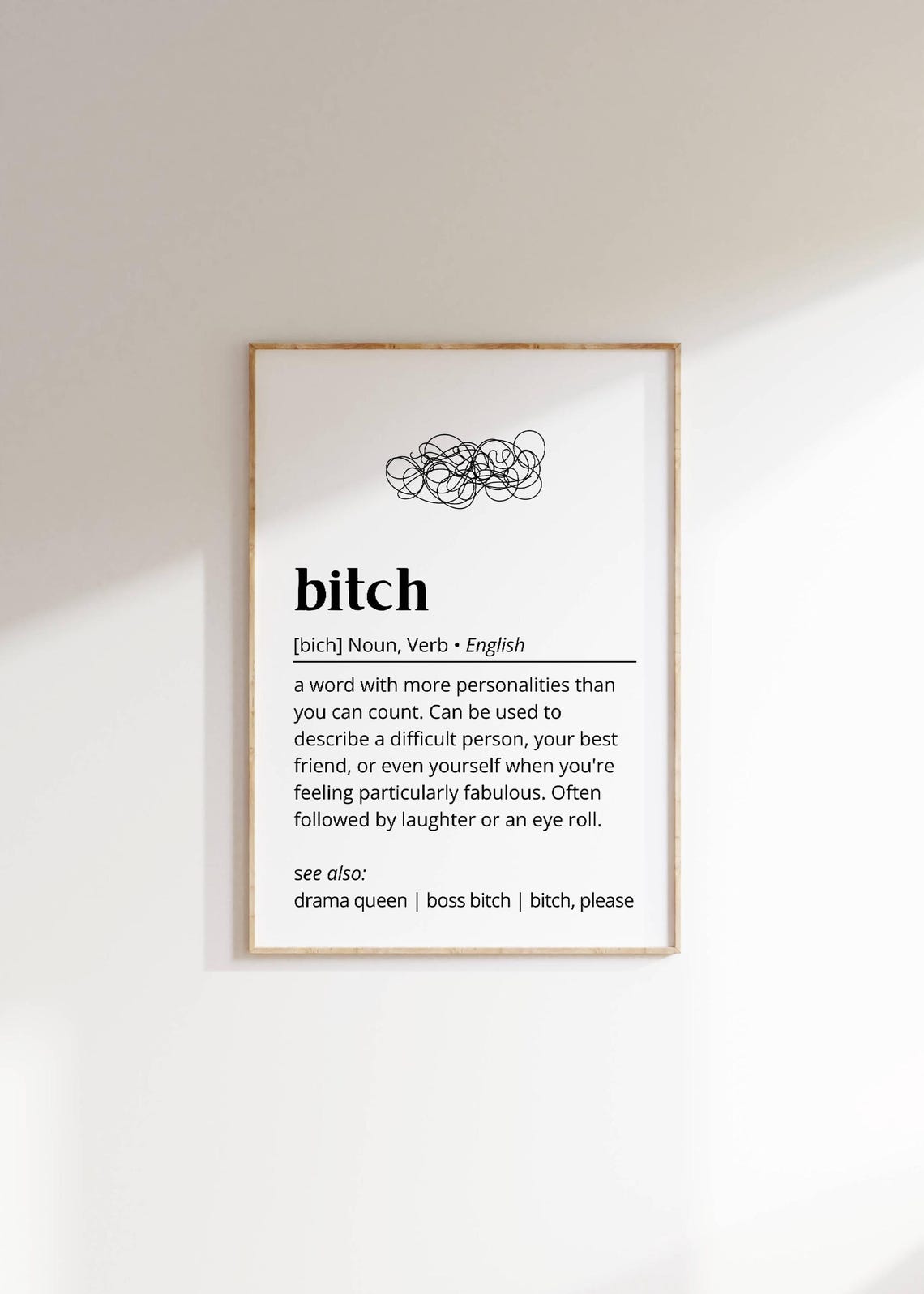 Bitch Funny Dictionary Definition Poster Minimalist Quote Decor Art