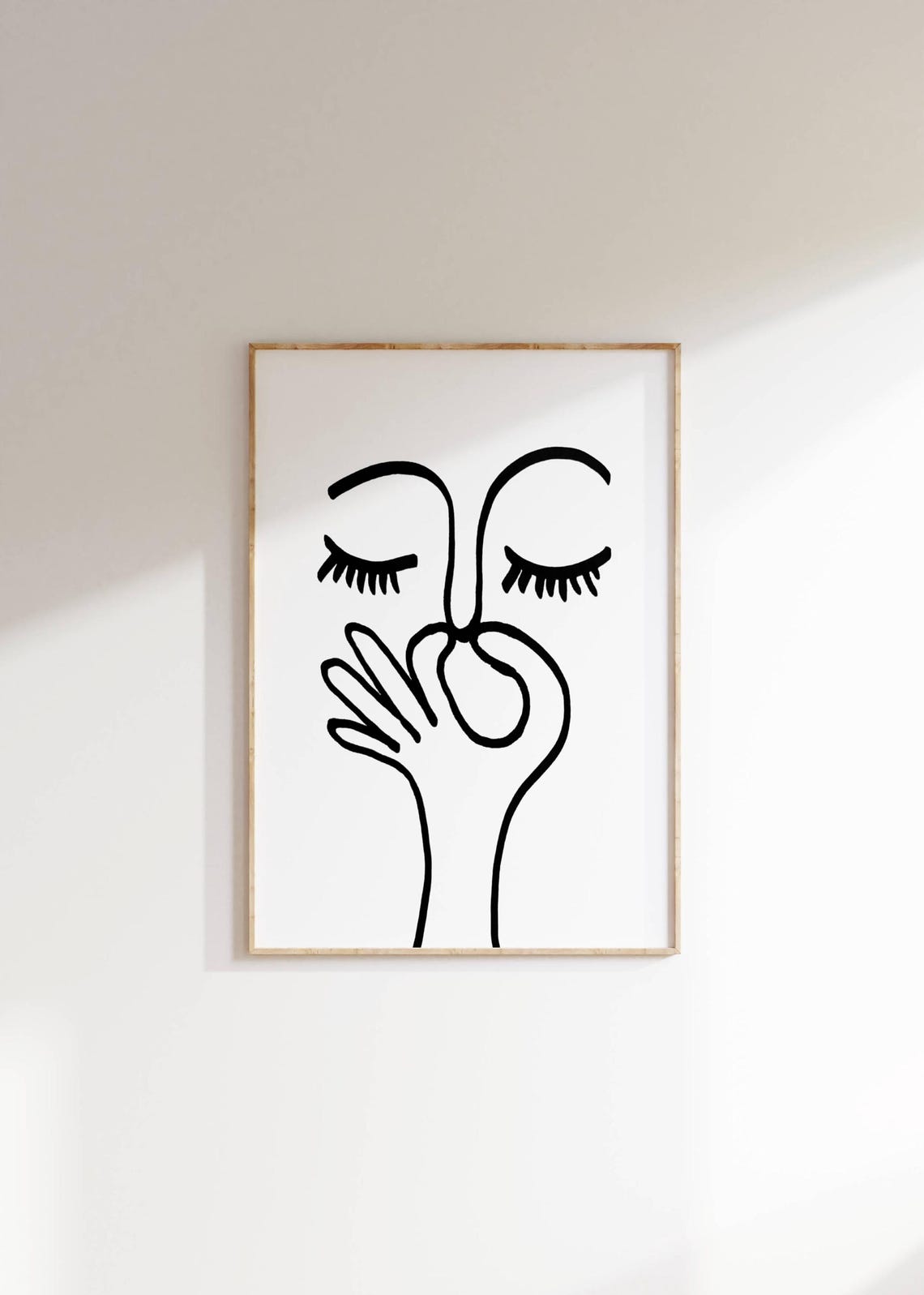 Funny Line Art Face Holding Nose Smell Abstract Minimalist Poster