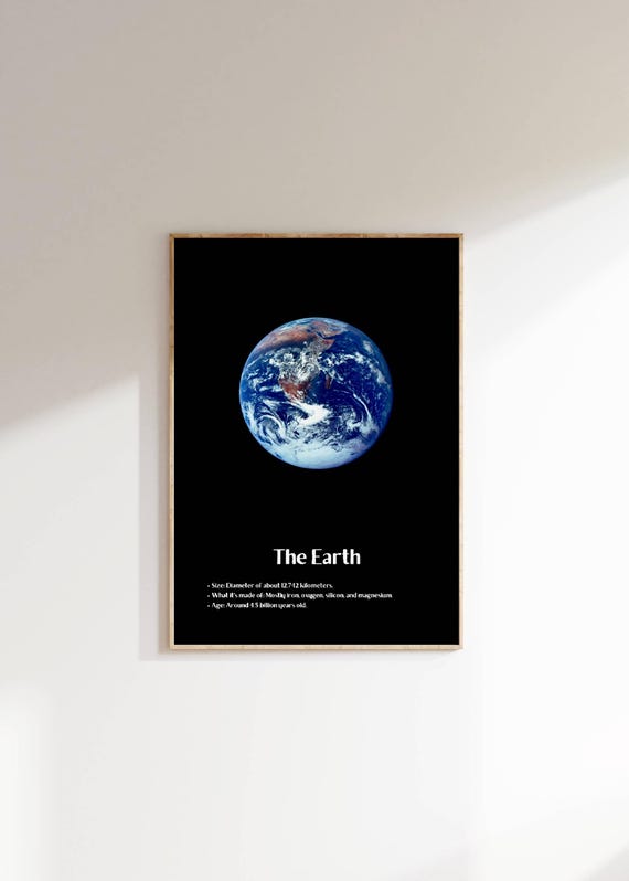 Earth Wall Art Planet Facts Poster Educational Earth Print Kids Space Decor Home Office Astronomy Lovers Gift Idea Astrology Print
