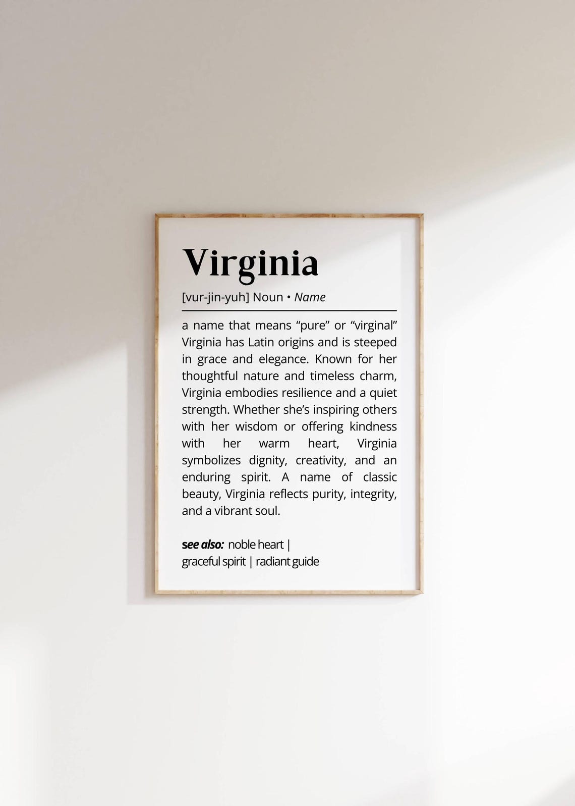 Virginia Name Definition Wall Art Personalized Gift For Her Family Friends Elegant Typography Minimalist Custom Name Print Decor
