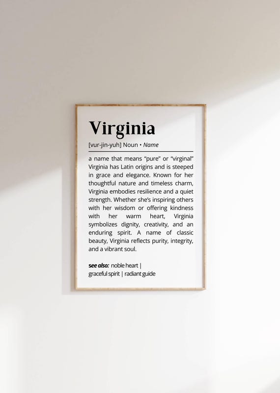 Virginia Name Definition Wall Art Personalized Gift For Her Family Friends Elegant Typography Minimalist Custom Name Print Decor