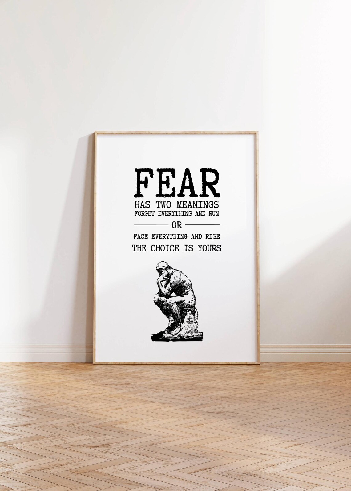 Fear Two Meanings Forget Everything Rise Quote Poster with The Thinker - Image 3