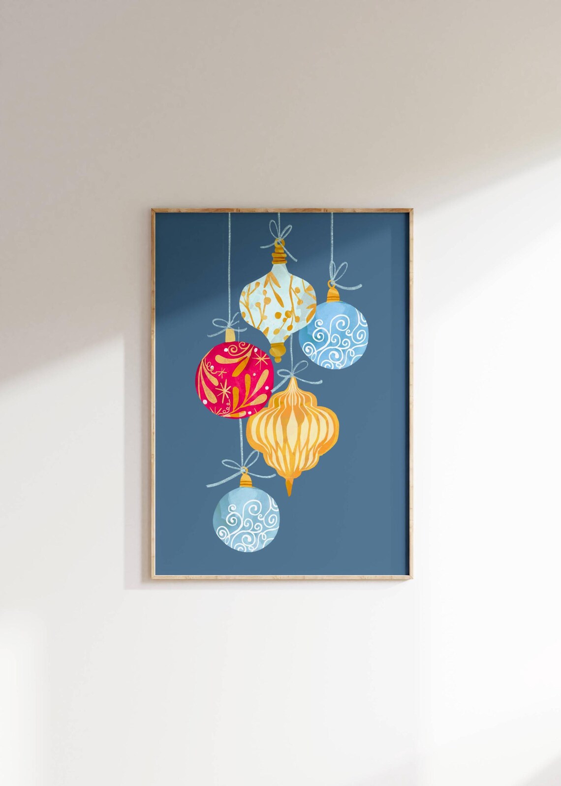Vintage Style Christmas Baubles Hanging Ornaments Holiday Poster