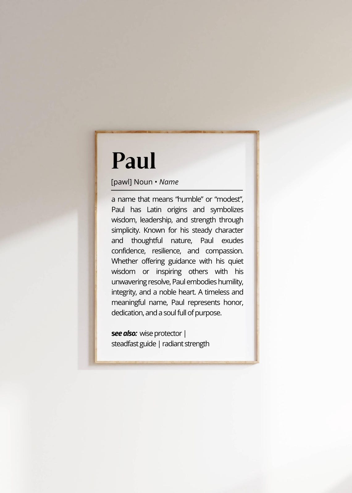 Paul Name Definition Meaning Minimalist White Personalized Print