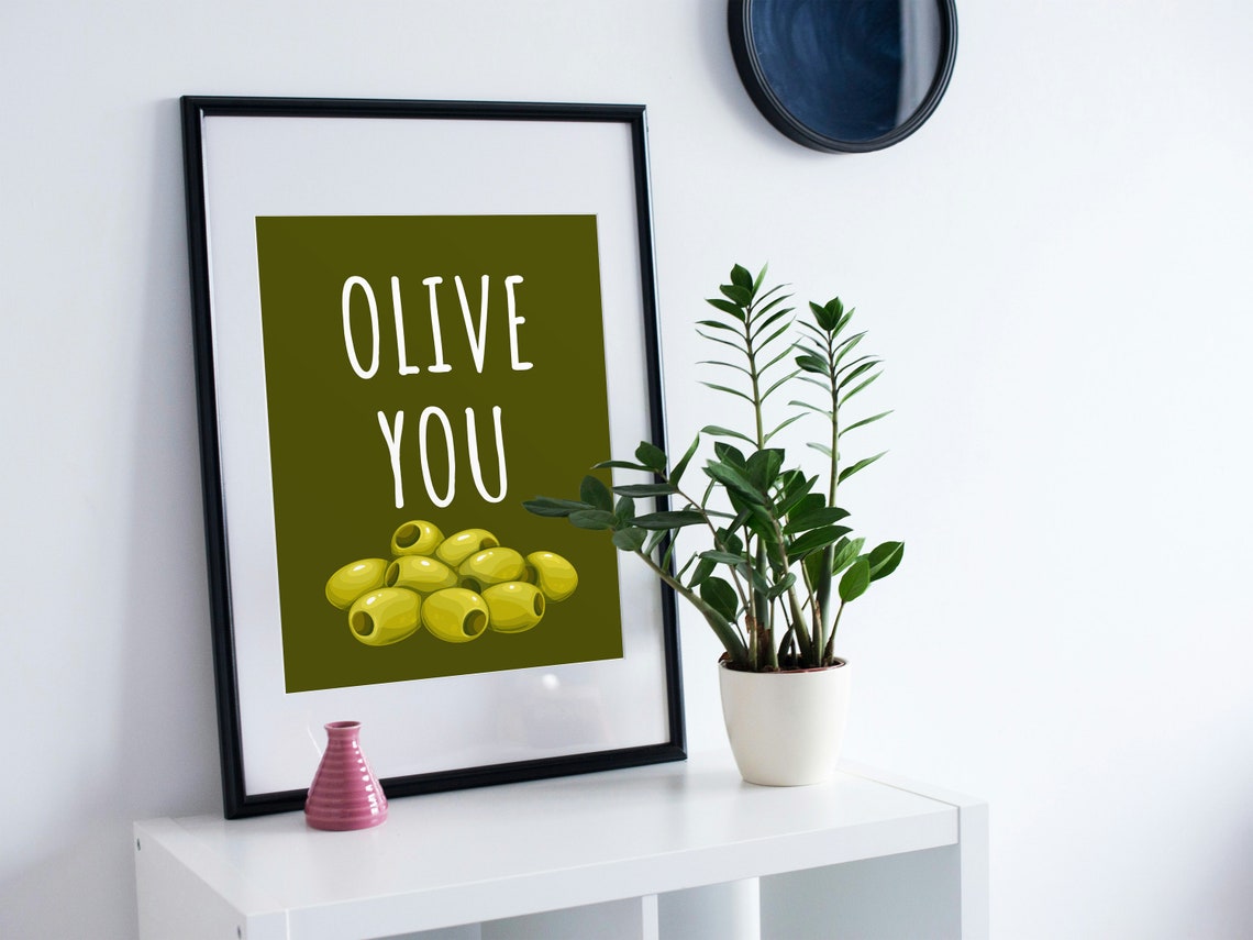 Olive You Pun Quote Green Olive Cute Kitchen Decor Wall Poster - Image 3