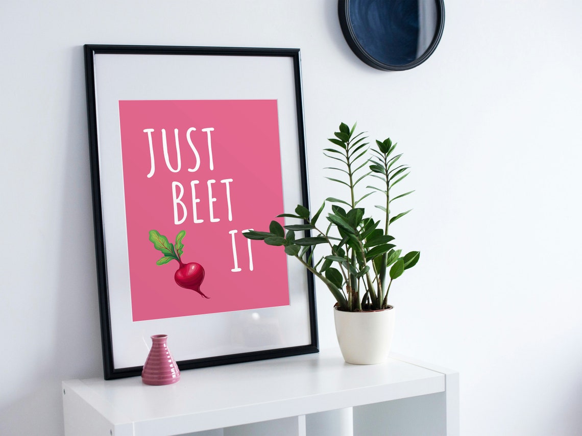 Just Beet It Cute Pun Quote Pink Beet Kitchen Decor Wall Poster - Image 3