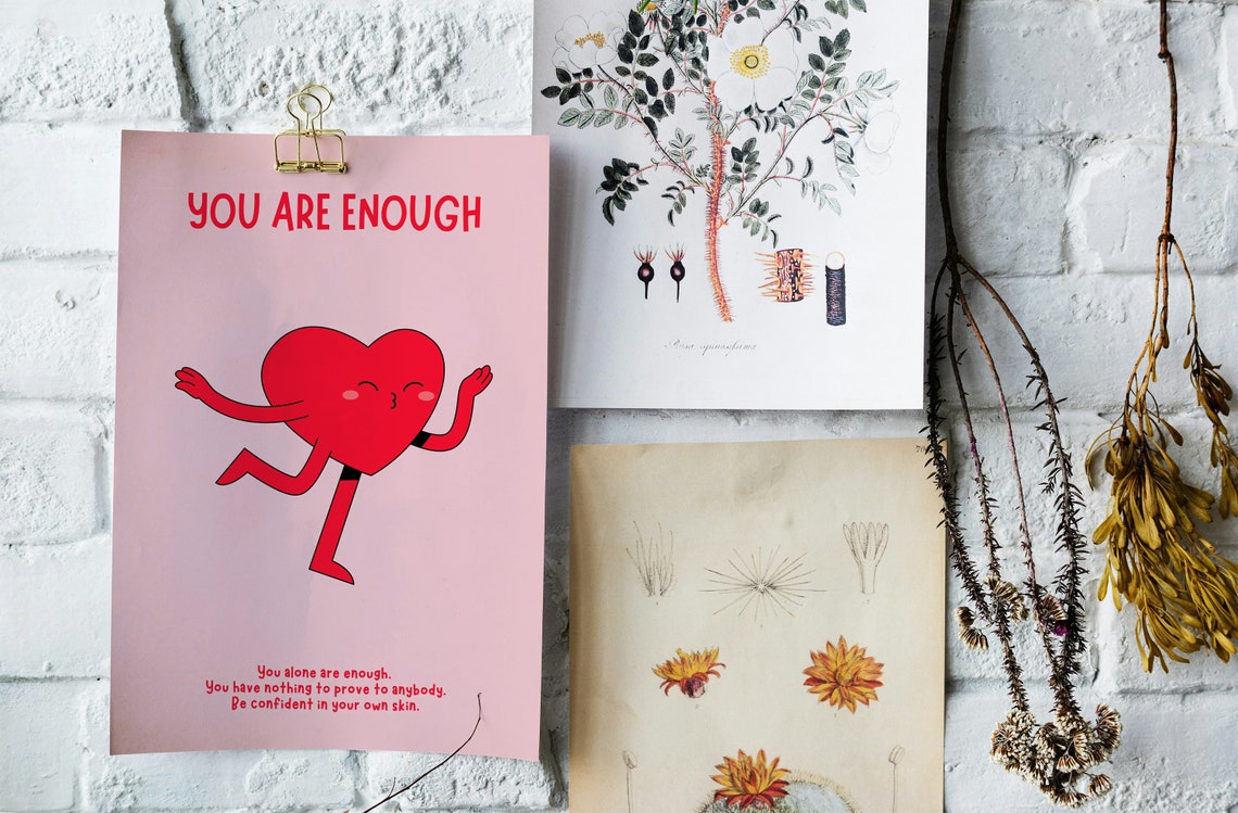 You Are Enough Dancing Heart Pink Self Love Confidence Poster - Image 3