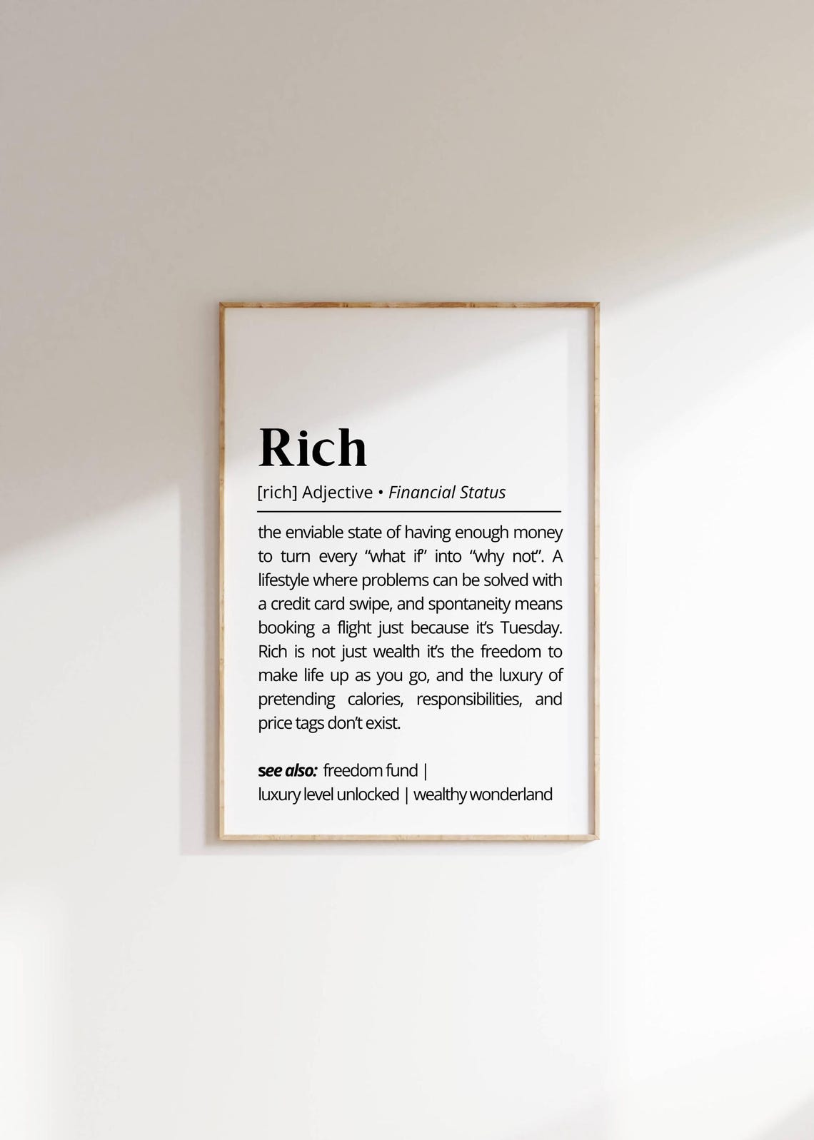 Rich Definition Poster Funny Financial Status Humor Minimalist Gift Decor