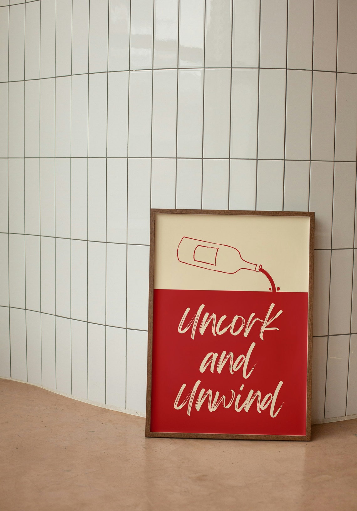 Uncork and Unwind Wine Bottle Red Kitchen Bar Cart Funny Quote Poster - Image 3