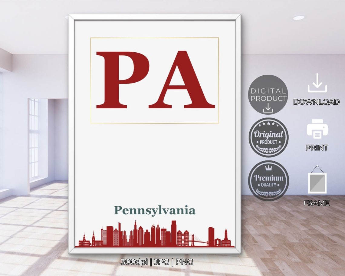 Pennsylvania Pa State In Abbreviation Minimalist Wall Art Modern Typography Posters Personalized Wall Hanging State Initials Elegant Decor
