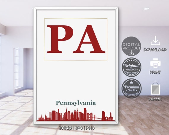 Pennsylvania Pa State In Abbreviation Minimalist Wall Art Modern Typography Posters Personalized Wall Hanging State Initials Elegant Decor