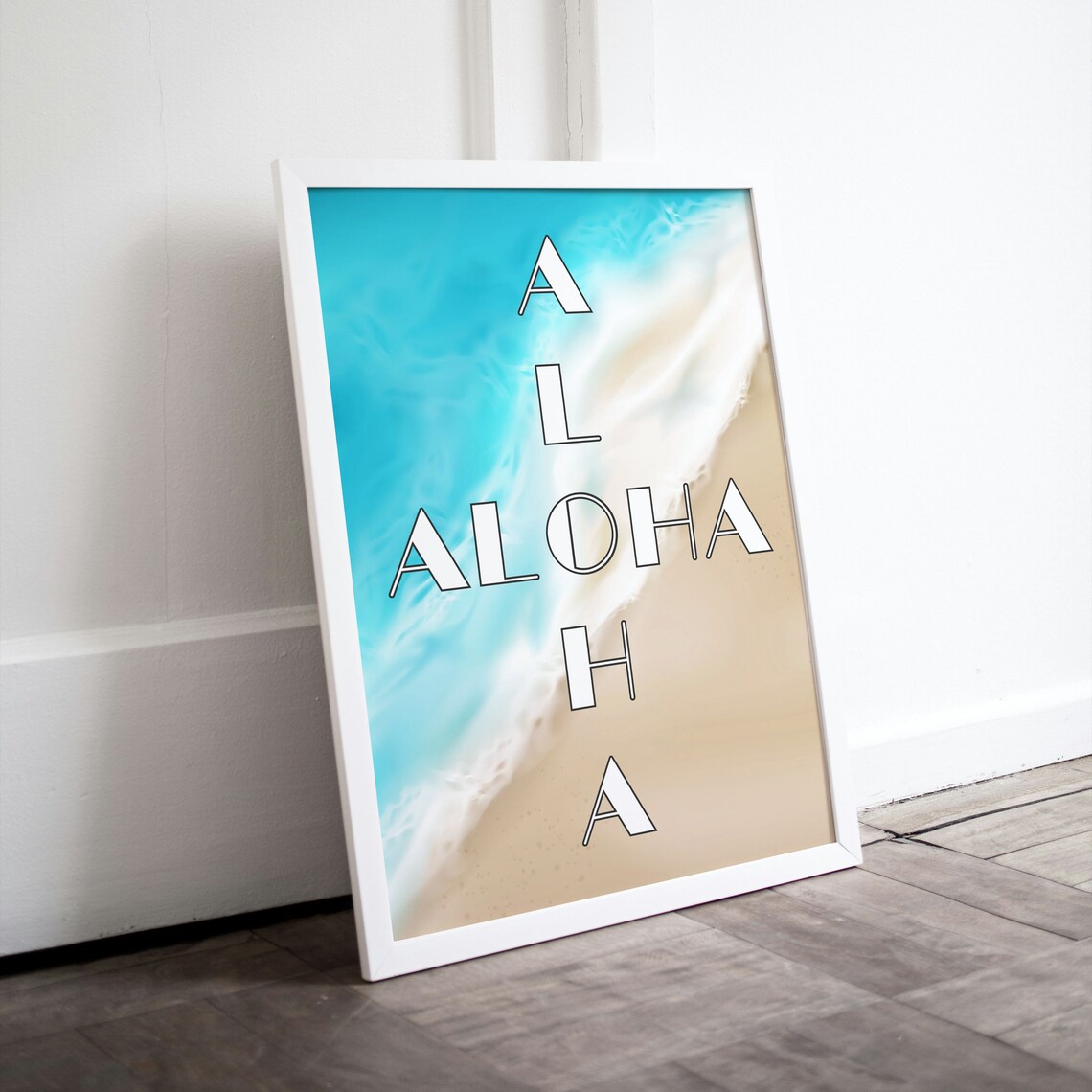 Aloha Beach Aerial Turquoise Ocean Sand Tropical Hawaiian Art Poster