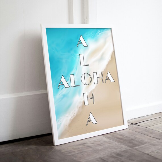 Aloha Poster Hawaiian Wall Art Aloha Beach Typography As Art Aloha Prints Retro Poster Text Art Posters Beach House Poster