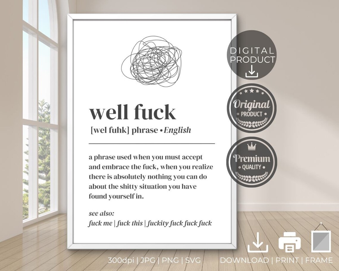 Well Fuck Definition Funny Minimalist Art Print - Image 3