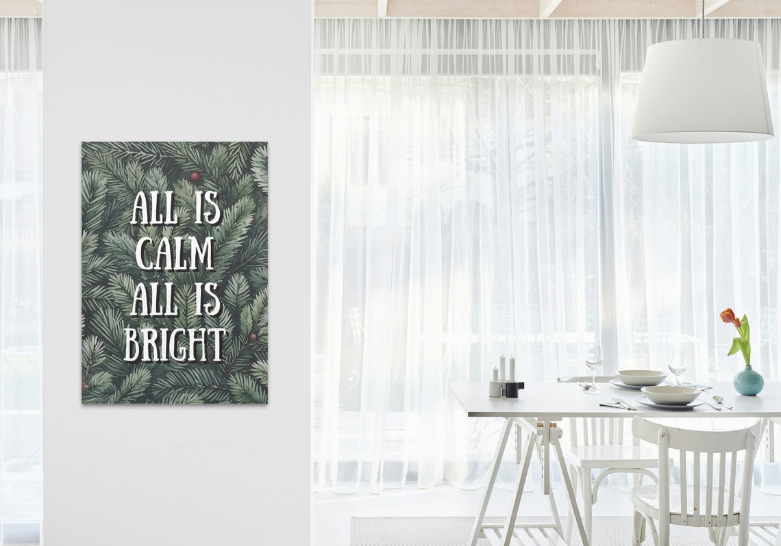 All Is Calm All Is Bright Pine Branch Classic Christmas Poster - Image 3