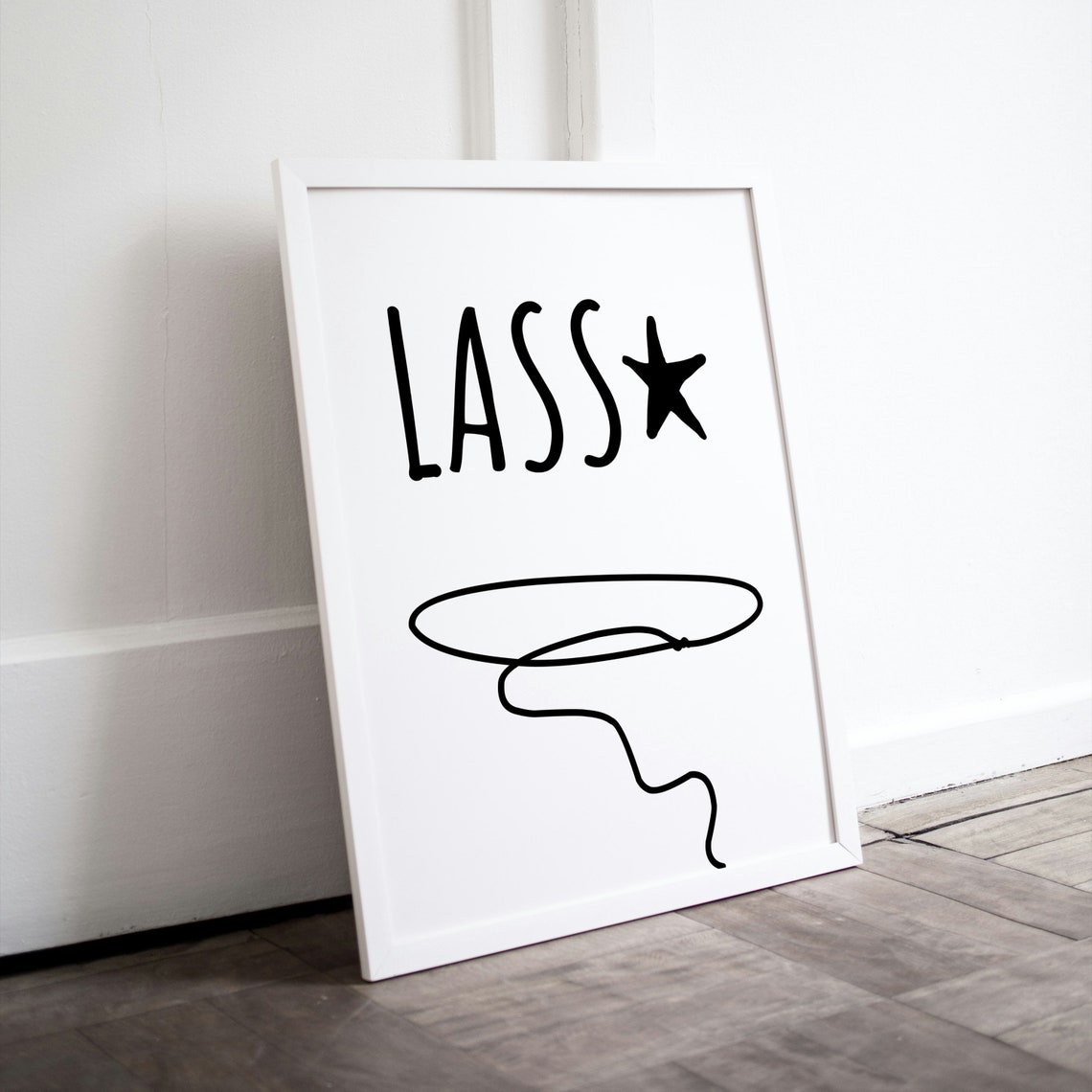 Lasso Star Typography Cowboy Rope Line Art Western Minimalist Poster