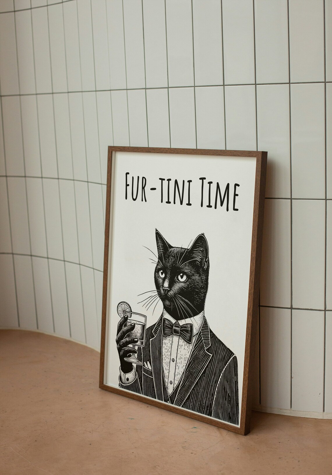 Fur Tini Time Black Cat Tuxedo Martini Pun Funny Animal Bar Poster - Image 2