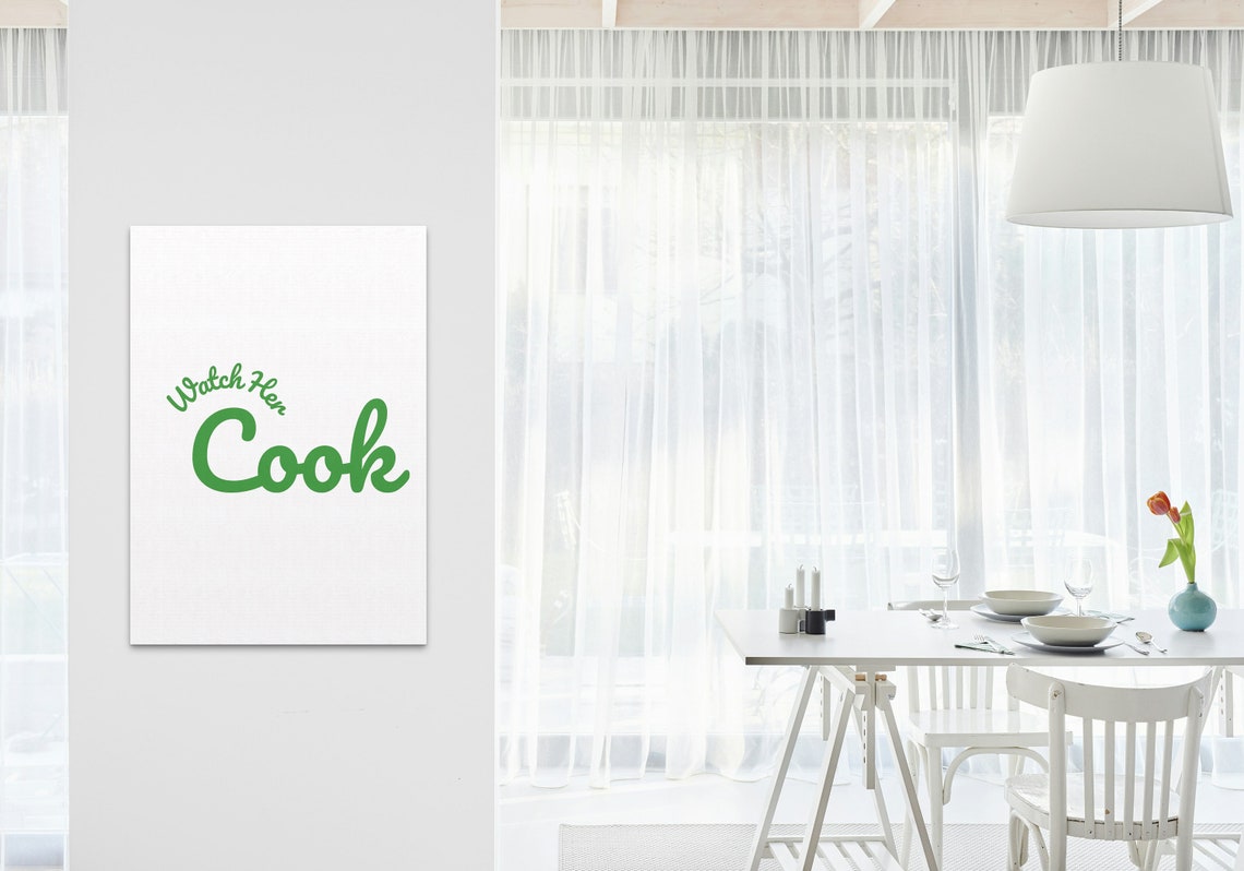 Watch Her Cook Green Script Typography Minimalist Kitchen Wall Art - Image 3