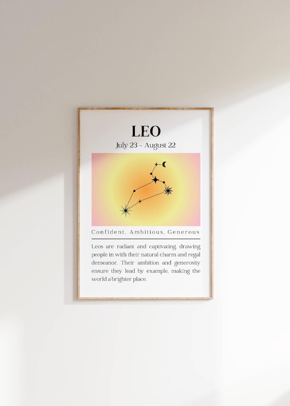 Leo Zodiac Constellation Star Sign Poster July August Astrology Decor