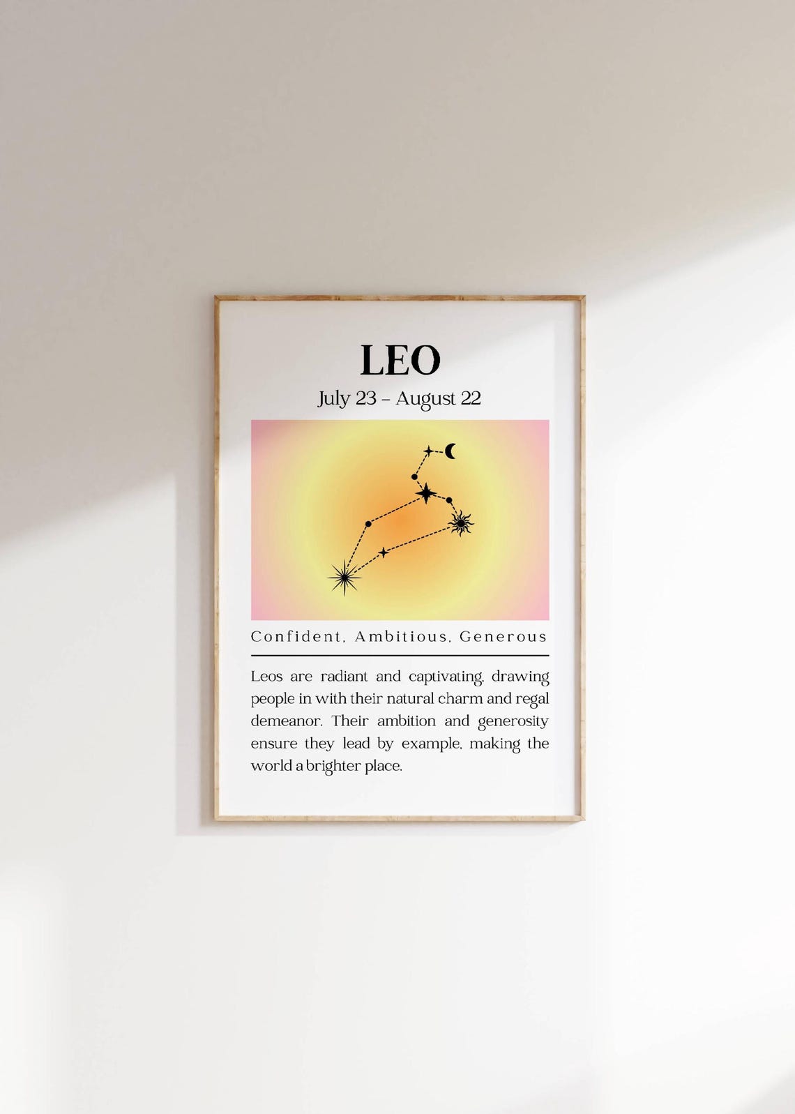 Leo Zodiac Constellation Star Sign Poster July August Astrology Decor