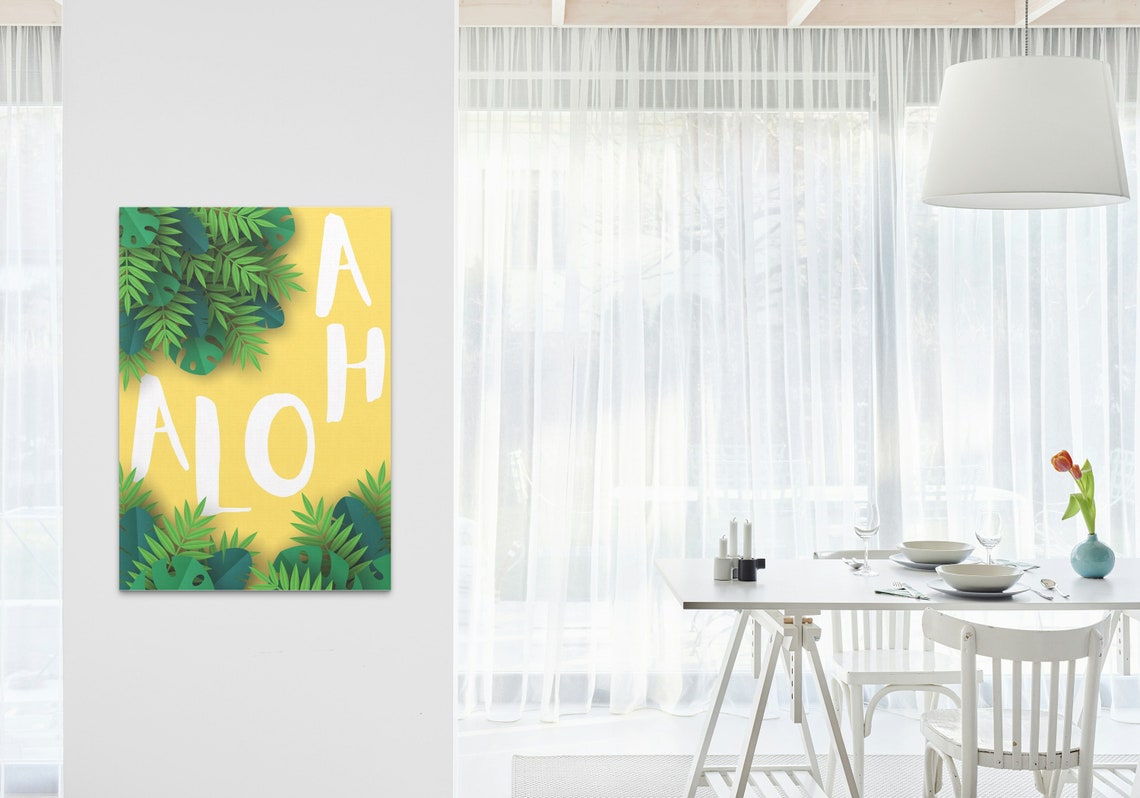 Aloha Tropical Leaves Yellow Background Hawaiian Style Quote Poster - Image 3