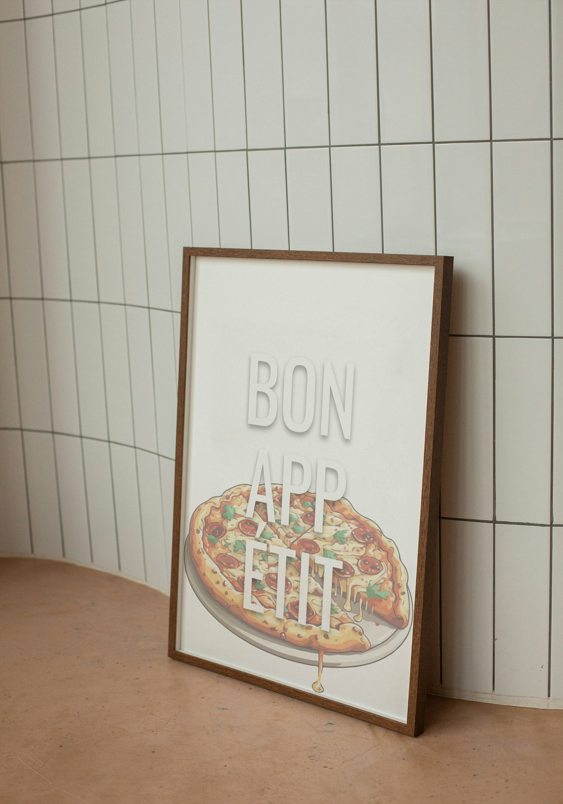 Bon Appetit Pizza Typography Art Cute Cheesy Italian Food Poster - Image 3